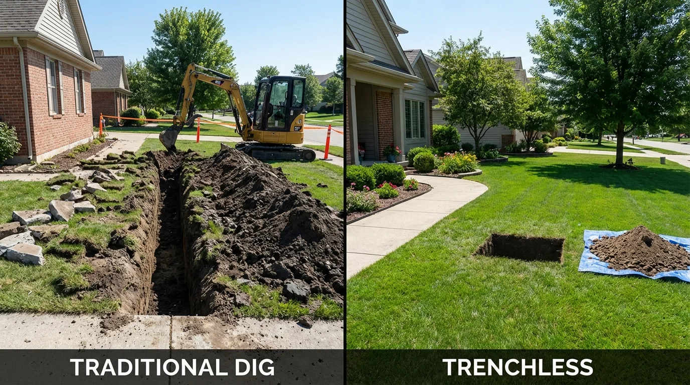 Trenchless sewer repair with minimal yard damage versus traditional excavation in Tunkhannock, PA